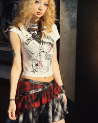 Gothic Plaid Asymmetrical Layered Skirt