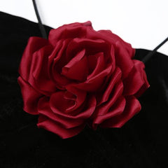 Black Velvet Halter Top with Red Rose Embellishment