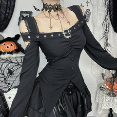 Gothic Off-Shoulder Lace Trim Blouse