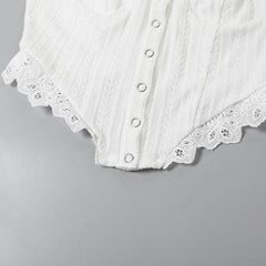 White Lace-Trimmed Button-Up Corset Top