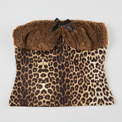 Leopard Print Faux Fur Strapless Top