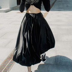 Satin  Bubble Hemmed Midi Skirt