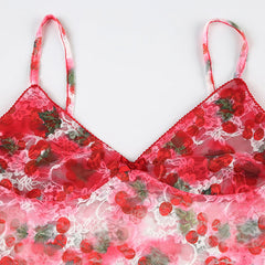 Floral Sheer Mesh Ruffle Camisole