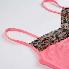 Pink Leopard Lace Trim Camisole Top