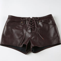 Lace-Up Faux Leather Shorts