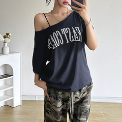 Oversized "East Coast" Off-Shoulder T-Shirt