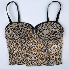 Top de tirantes con encaje y estampado de leopardo