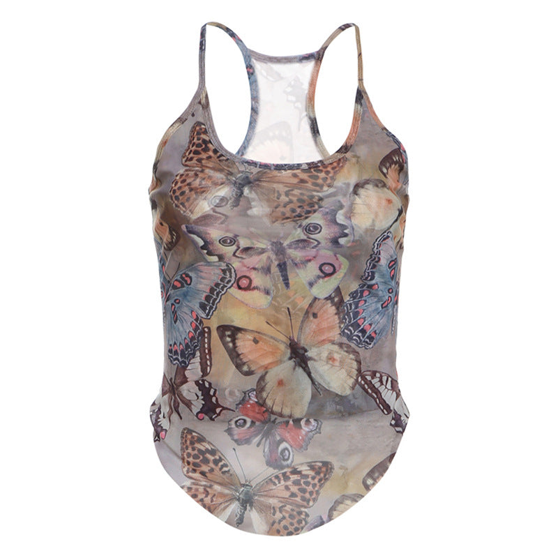 Butterfly Print Sheer Tank Top