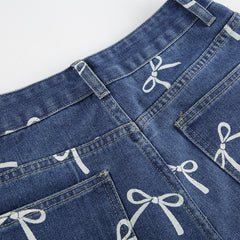 Embroidered Bow Wide-Leg Jeans