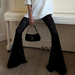 Gothic Lace High-Waisted Flare Pants