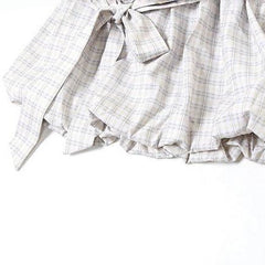 One-Shoulder Plaid Smocked Set with Bow