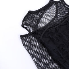 Gothic Cutout Mesh Cold Shoulder Top