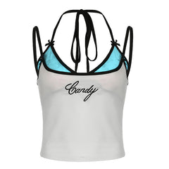 Candy Embroidered Halter Camisole Top