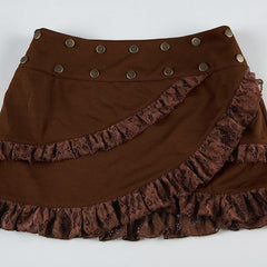 Ruffled Mini Skirt With Metal Button