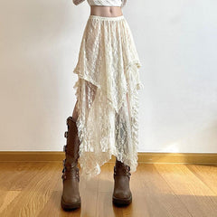 Asymmetrical Lace Maxi Skirt