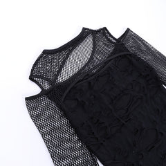 Gothic Cutout Mesh Cold Shoulder Top