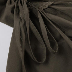 Ruched Waist Eyelet Trim Midi Skirt