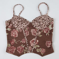 Leopard and Rose Print Corset Top