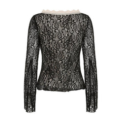 Lace Tie-Front Bell Sleeve Top