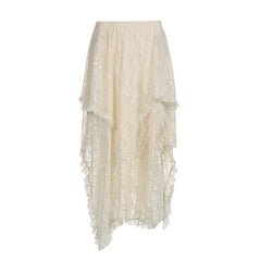 Asymmetrical lace maxi skirt with layered hem and vintage boho-chic design