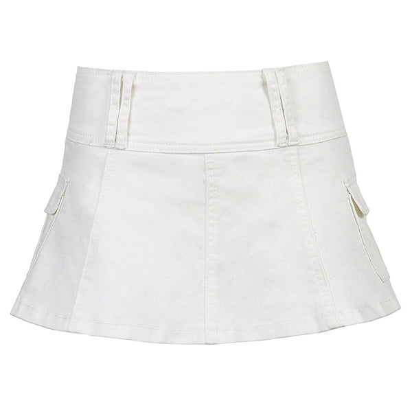 Cargo mini skirt with side pockets and an A-line silhouette, perfect for casual or streetwear looks.