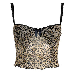 Leopard print cami top with lace details.