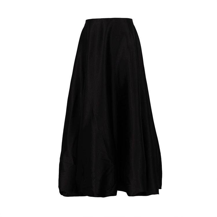 Satin midi skirt with a unique bubble hem and high-waist design.