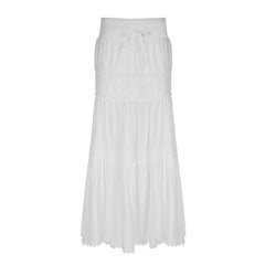 White bohemian tiered maxi skirt, perfect for vacations or everyday wear, light and romantic.

